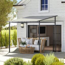 Rackhams 2.4 x 2.4 m Wall Mounted Pergola Gazebo, UPF30+, Light Grey - 1 - Pergola Gazebo - 238.0