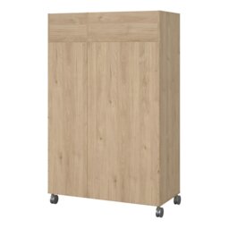 Rackhams Uppsala Open Mobile Wardrobe Unit in Jackson Hickory Oak with a Beige Textile Curtain on Wheels - Brown - Malemine - 1 - thumbnail 4