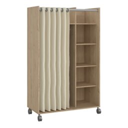 Rackhams Uppsala Open Mobile Wardrobe Unit in Jackson Hickory Oak with a Beige Textile Curtain on Wheels - Brown - Malemine - 1 - thumbnail 1
