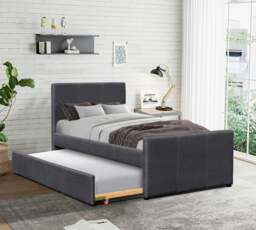Rackhams 3ft Single Fabric Bed Frame With Trundle Bed in Grey Pink Brown Or Denim - Pink - thumbnail 3
