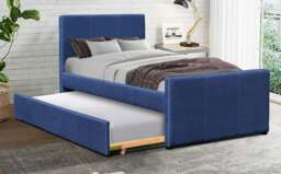 Rackhams 3ft Single Fabric Bed Frame With Trundle Bed in Grey Pink Brown Or Denim - Pink - thumbnail 4