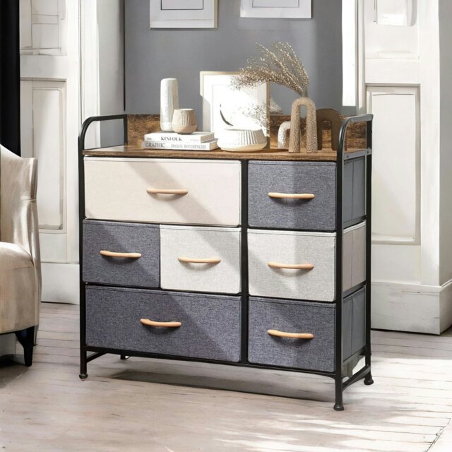 Rackhams 7 Fabric Drawer Bedroom Dresser Storage Organiser Rustic Brown - image 1