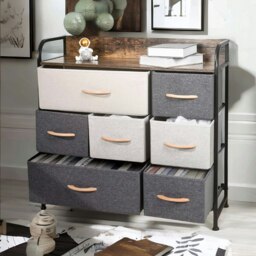 Rackhams 7 Fabric Drawer Bedroom Dresser Storage Organiser Rustic Brown - thumbnail 2
