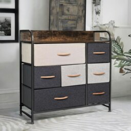 Rackhams 7 Fabric Drawer Bedroom Dresser Storage Organiser Rustic Brown - thumbnail 4