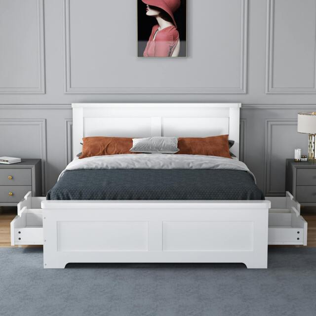 Rackhams Conway Four Drawer 4ft 6 Double White Storage Bed - 4ft 6 - Pine/MDF - White - image 1