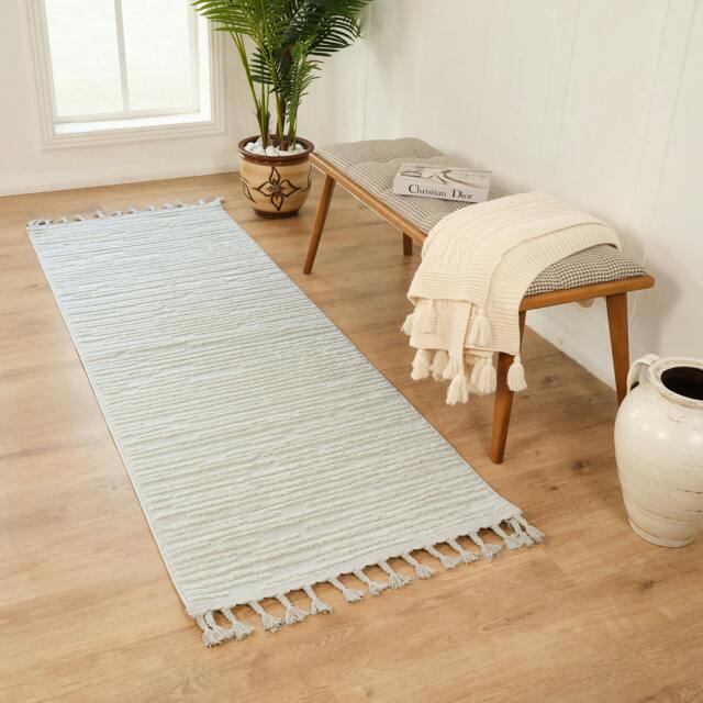 Rackhams Nora-Global Grey Ivory High Pile Fringe Rug - 80 x 220 cm - image 1