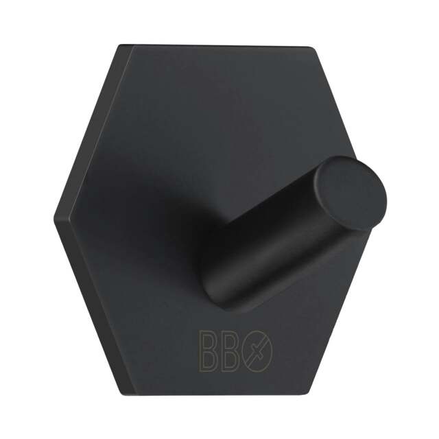 Rackhams Black Stainless Steel Single Towel Hook (45 x 52mm) Self Adhesive Bathroom Wall Mounted - image 1