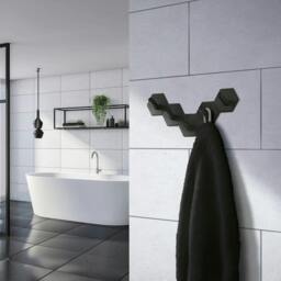 Rackhams Black Stainless Steel Single Towel Hook (45 x 52mm) Self Adhesive Bathroom Wall Mounted - thumbnail 2