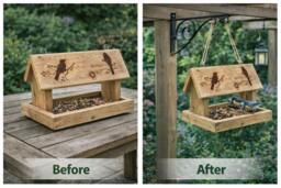 Rackhams Upcycled Illustrated Wooden Bird Feeder Size 30cm long x 20cm wide x 25cm high - thumbnail 2