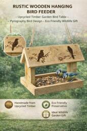 Rackhams Upcycled Illustrated Wooden Bird Feeder Size 30cm long x 20cm wide x 25cm high - thumbnail 3