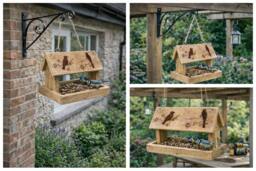 Rackhams Upcycled Illustrated Wooden Bird Feeder Size 30cm long x 20cm wide x 25cm high - thumbnail 1