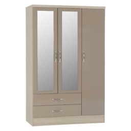 Rackhams Nevada 3 Door 2 Drawer Mirrored Wardrobe - Oyster Gloss and Light Oak