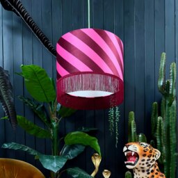 "Rackhams Raspberry Ripple Helter Skelter Velvet Lampshades With Fringing - Table / Floor Lamp - 60cm diameter x 25cm height / 24"" x 10""" - thumbnail 2
