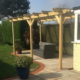 Rackhams Large Size Heavy Duty Double Pergola Complete DIY Kit - Quality Tanalised Timber - 4.8m - 4 Post - Bolt Down Plates - 2.4m - thumbnail 2