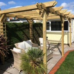 Rackhams Large Size Heavy Duty Double Pergola Complete DIY Kit - Quality Tanalised Timber - 4.8m - 4 Post - Bolt Down Plates - 2.4m - thumbnail 3