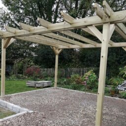 Rackhams Large Size Heavy Duty Double Pergola Complete DIY Kit - Quality Tanalised Timber - 4.8m - 4 Post - Bolt Down Plates - 2.4m - thumbnail 5