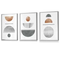 Rackhams Copper and Grey Abstract Mid Century Geometric Set of 3 Framed Wall Art - 42x59cm (A2) - Light Grey - thumbnail 3
