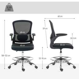 Rackhams Ergonomic Tall Office Chair, 360 Degree Swivel Task Stool, Black - Charcoal grey - thumbnail 3