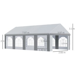 Rackhams 8 x 4m Party Tent, Marquee Gazebo with Sides, Windows and Double Doors - 797L x 397W x 310H cm - thumbnail 6