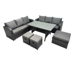Rackhams 9 Seat Outdoor Wicker PE Rattan Garden Furniture Set Dining Table Sofa Set with 3 Stools Dark Grey Mixed - thumbnail 2