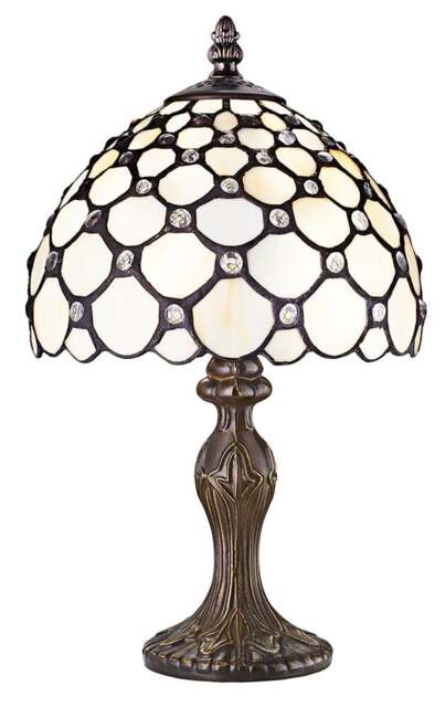 Rackhams Traditional White Tiffany Table Lamp with Multiple Transparent Beads - image 1
