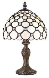 Rackhams Traditional White Tiffany Table Lamp with Multiple Transparent Beads