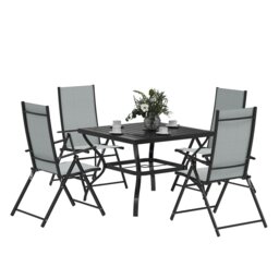 Rackhams 5 PCs Garden Dining Set, Folding Chairs and Metal Top Table, Grey - Khaki - Galvanised Steel, Texteline - 94L x 94W x 71Hcm - thumbnail 3