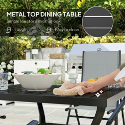Rackhams 5 PCs Garden Dining Set, Folding Chairs and Metal Top Table, Grey - Khaki - Galvanised Steel, Texteline - 94L x 94W x 71Hcm - thumbnail 5