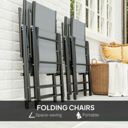 Rackhams 5 PCs Garden Dining Set, Folding Chairs and Metal Top Table, Grey - Khaki - Galvanised Steel, Texteline - 94L x 94W x 71Hcm - thumbnail 4