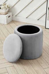Rackhams Maegan Velvet Round Storage Footstool - Grey - thumbnail 2