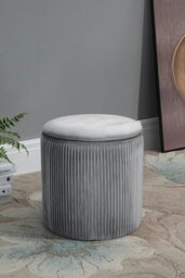 Rackhams Maegan Velvet Round Storage Footstool - Grey - thumbnail 3