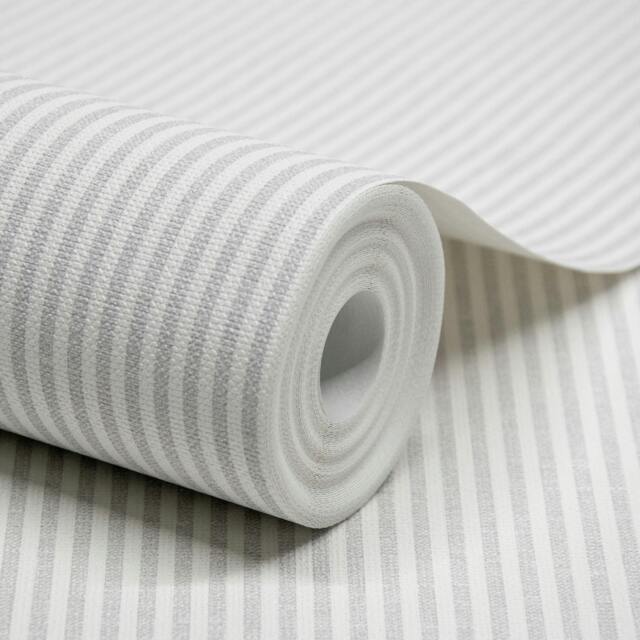 Rackhams Pinstripe Nursery Textured Wallpaper Grey - image 1