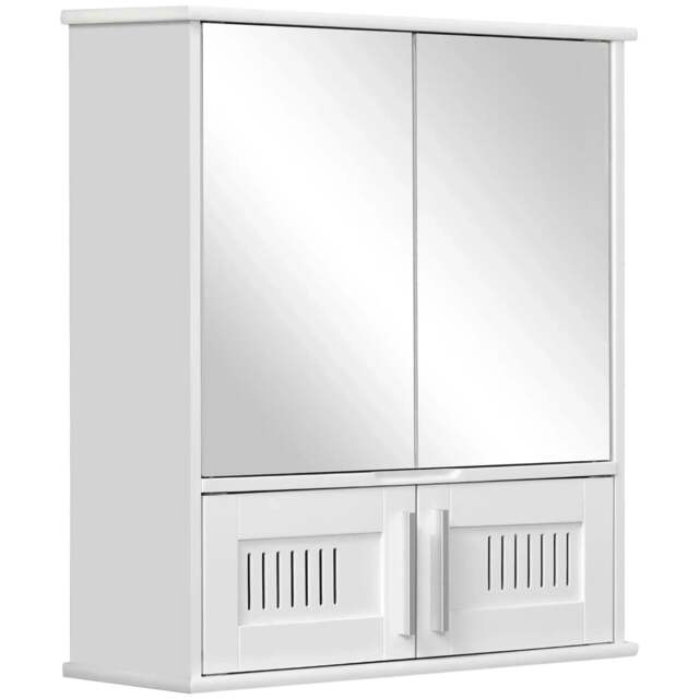 Rackhams Bathroom Mirror Cabinet, Wall Mounted Storage Cupboard with Double Doors and Adjustable Shelf, Bathroom Organizer, White - image 1