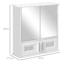 Rackhams Bathroom Mirror Cabinet, Wall Mounted Storage Cupboard with Double Doors and Adjustable Shelf, Bathroom Organizer, White - thumbnail 3
