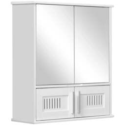 Rackhams Bathroom Mirror Cabinet, Wall Mounted Storage Cupboard with Double Doors and Adjustable Shelf, Bathroom Organizer, White - thumbnail 1