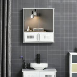 Rackhams Bathroom Mirror Cabinet, Wall Mounted Storage Cupboard with Double Doors and Adjustable Shelf, Bathroom Organizer, White - thumbnail 2