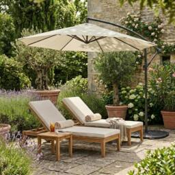 Rackhams Cantilever Parasol 3m With Full Fan Base – Cream - thumbnail 4