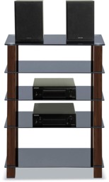 Rackhams TRINITY Gloss Black 5 Shelf with Walnut Legs Flat Screen TV Rack Glass Stand - 1 - Multi - AV Rack - thumbnail 1