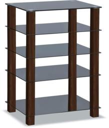 Rackhams TRINITY Gloss Black 5 Shelf with Walnut Legs Flat Screen TV Rack Glass Stand - 1 - Multi - AV Rack - thumbnail 4