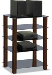 Rackhams TRINITY Gloss Black 5 Shelf with Walnut Legs Flat Screen TV Rack Glass Stand - 1 - Multi - AV Rack - thumbnail 2