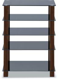 Rackhams TRINITY Gloss Black 5 Shelf with Walnut Legs Flat Screen TV Rack Glass Stand - 1 - Multi - AV Rack - thumbnail 5