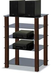 Rackhams TRINITY Gloss Black 5 Shelf with Walnut Legs Flat Screen TV Rack Glass Stand - 1 - Multi - AV Rack - thumbnail 3