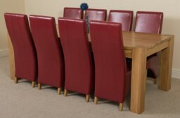 Rackhams Kuba Extra Large Oak Dining Table with Lola Leather Chairs - 8 chairs - Burgundy - thumbnail 1