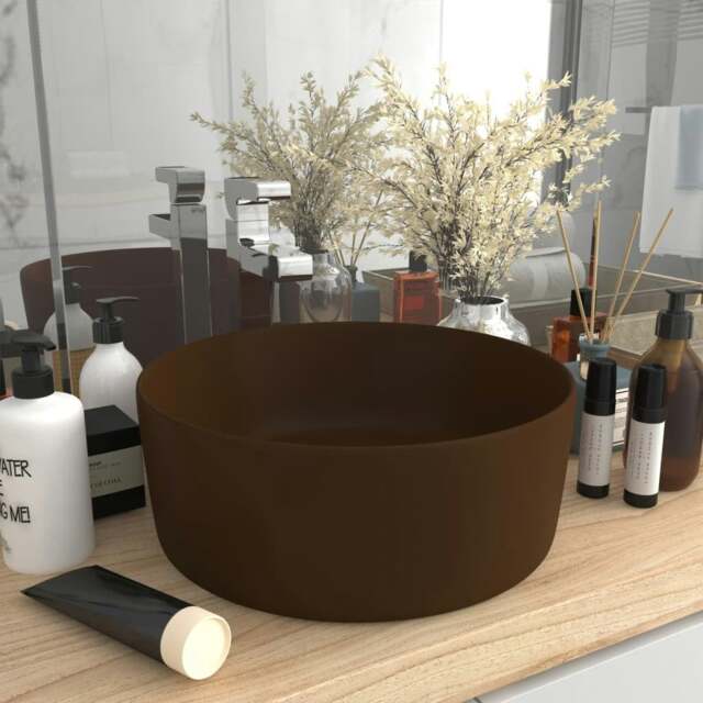 Rackhams Luxury Wash Basin Round Matt Dark Brown 40x15 cm Ceramic