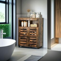 Rackhams 4-Tier Rustic Bathroom Cabinet with Louver Doors – Adjustable Shelf, 60 x 30 x 80 cm - thumbnail 2