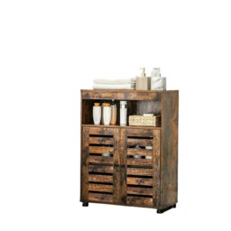 Rackhams 4-Tier Rustic Bathroom Cabinet with Louver Doors – Adjustable Shelf, 60 x 30 x 80 cm - thumbnail 5
