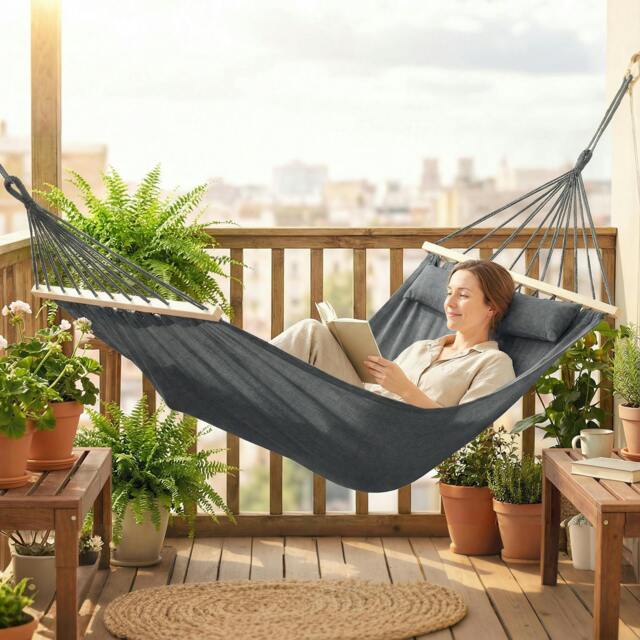 Rackhams Cotton Hammock, Soft Portable Swing Chair w/ Headrest - 270 x 80 cm - Hammock - 1 - image 1