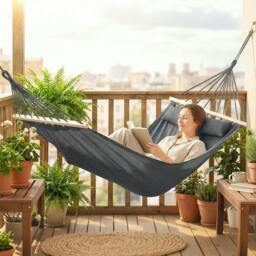 Rackhams Cotton Hammock, Soft Portable Swing Chair w/ Headrest - 270 x 80 cm - Hammock - 1 - thumbnail 1