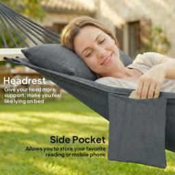 Rackhams Cotton Hammock, Soft Portable Swing Chair w/ Headrest - 270 x 80 cm - Hammock - 1 - thumbnail 5