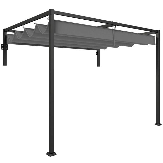 Rackhams 2 x 3(m) Lean To Steel Pergola, with Moving Fabric Canopy - Dark Grey - image 1